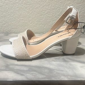 White small sandals Pump with fabric in the front. Never Been Worn NEW